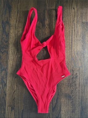 White Fox Boutique Hot Pink Ribbed One-Piece with Front Knot